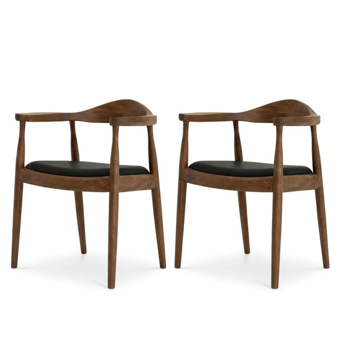 Kelly Black Leather Dining Chair – 31" Mid-Century Solid Wood Dining Chair