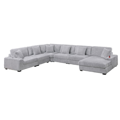 Nash Corduroy Modular Sectional Sofa – 165" 6-Piece Mink Gray Sofa with Cup Holders & USB
