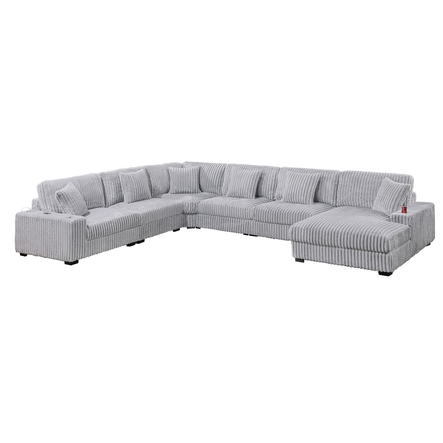 Nash Corduroy Modular Sectional Sofa – 165" 6-Piece Mink Gray Sofa with Cup Holders & USB