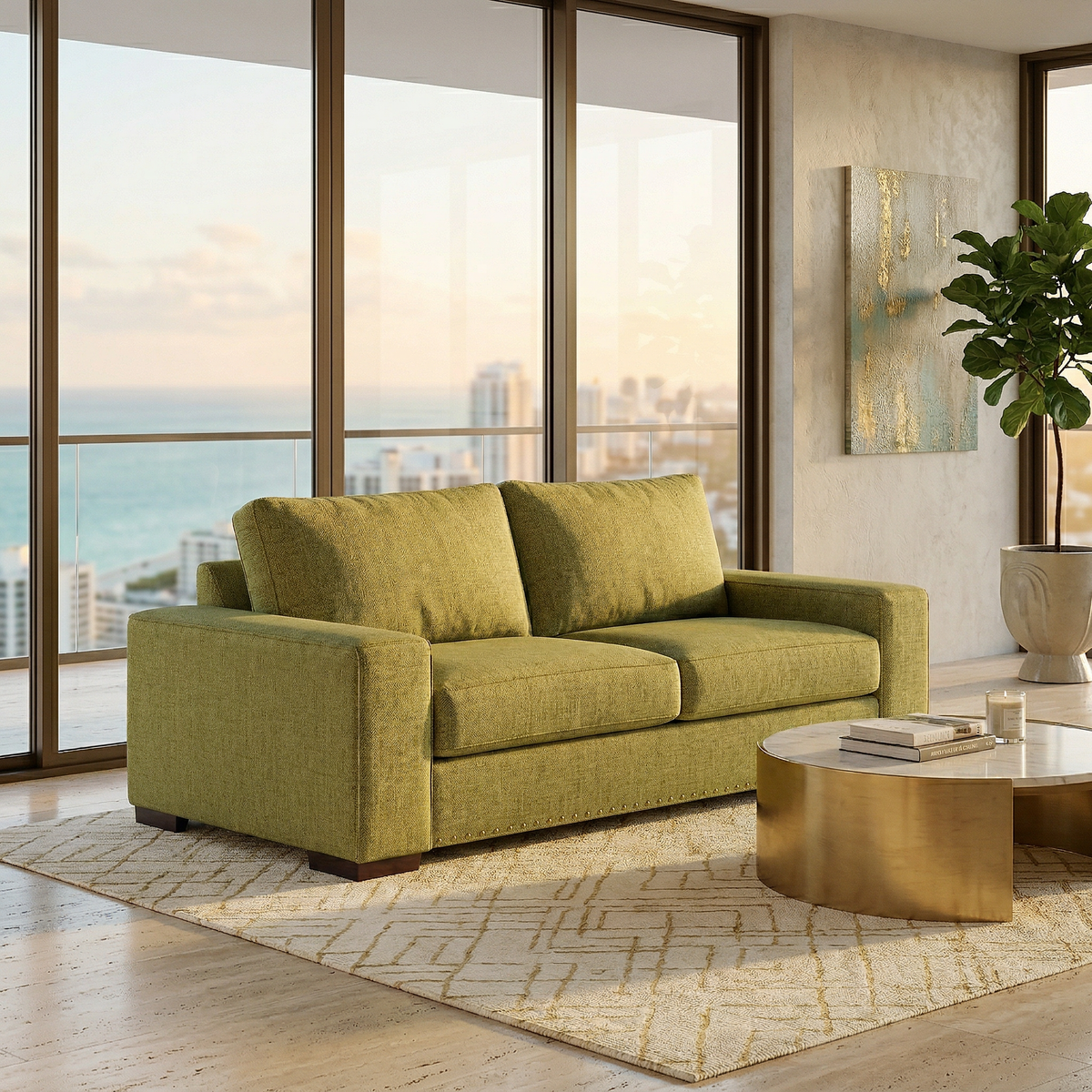 Modena Sofa 92" – Made in USA Square-Arm Sofa (7 Fabrics) - Notion Appletini - Fabric (4)