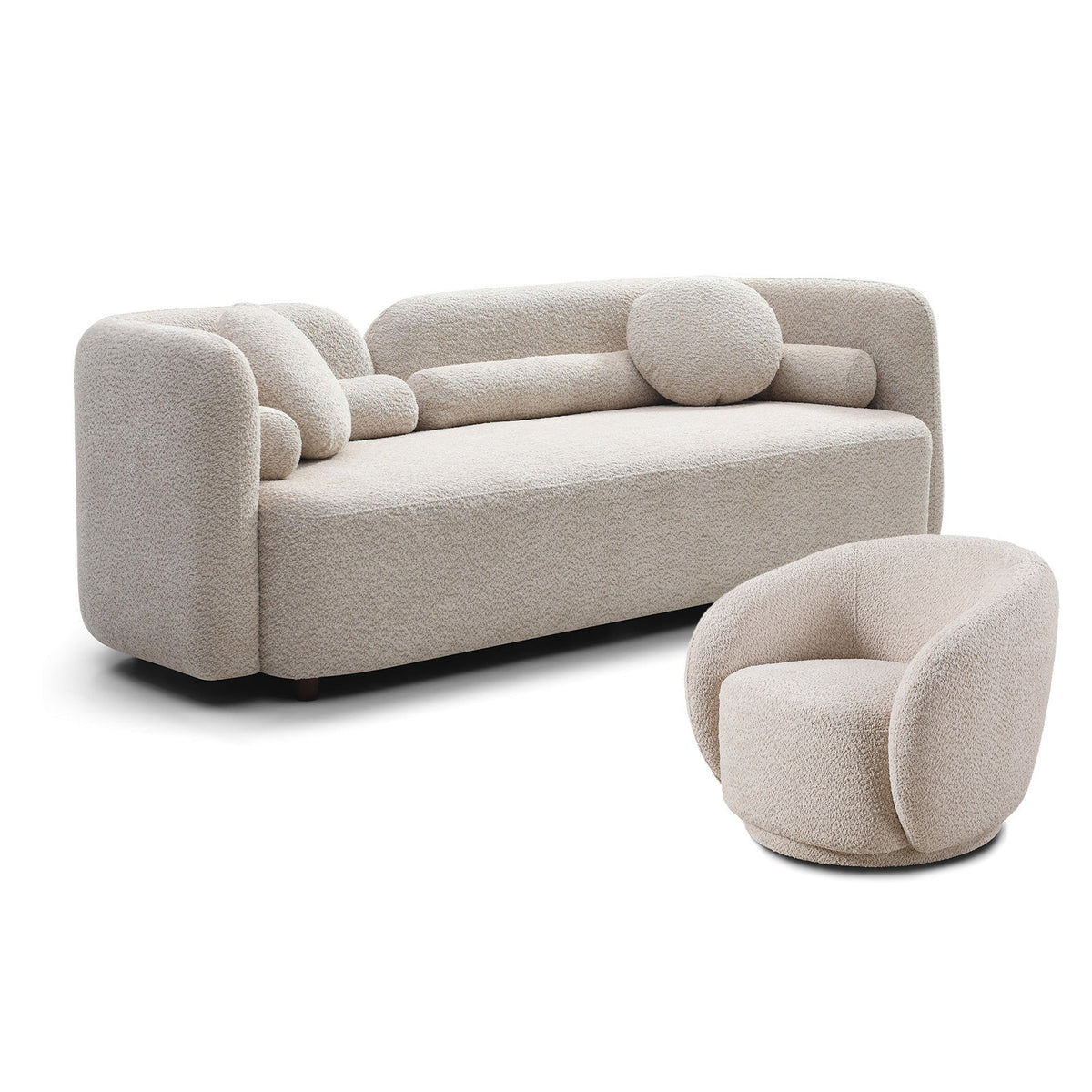 Idris Sofa Set in Light Beige, Sofa + 1 Swivel Chair