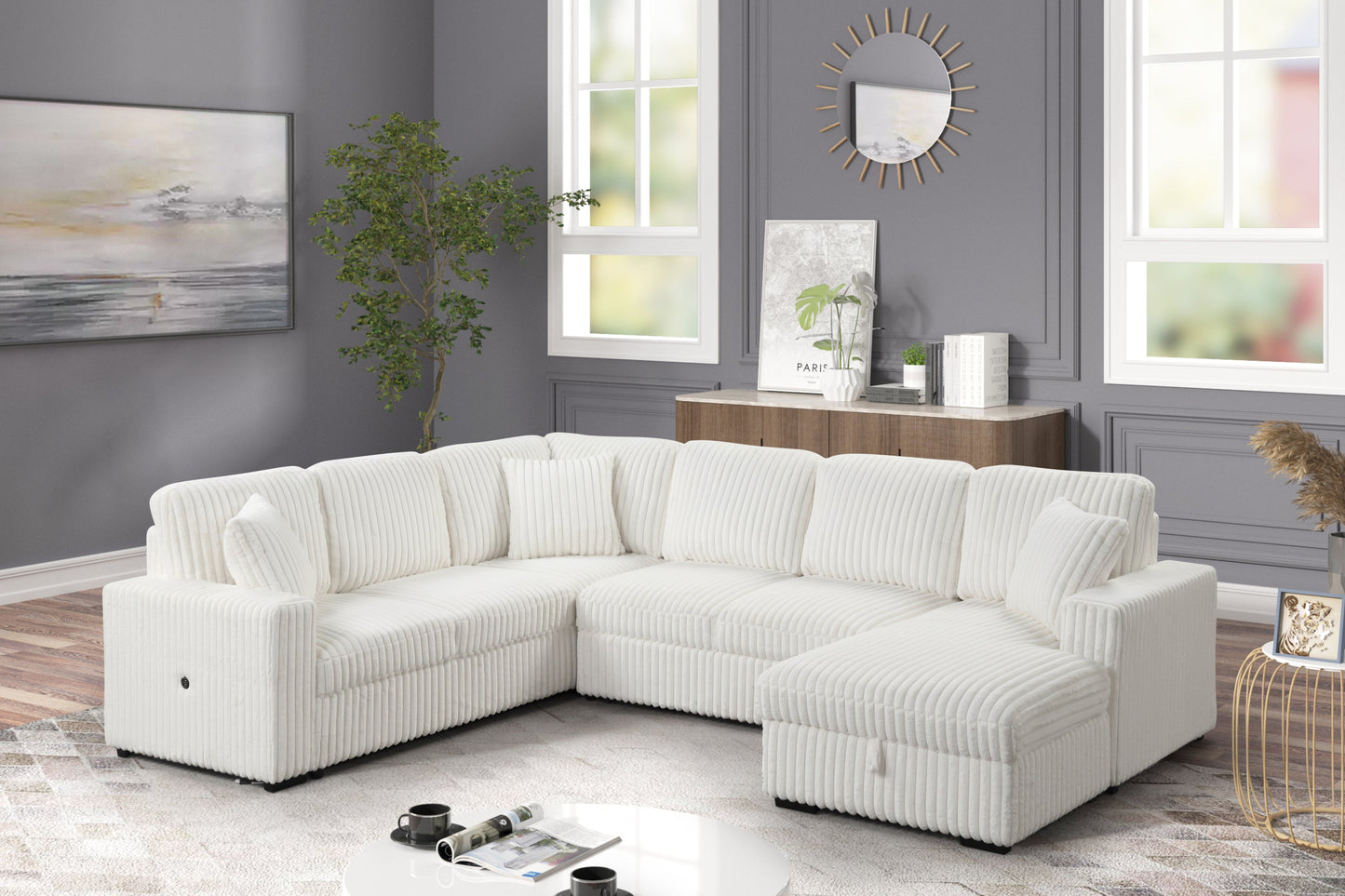 Jorvik sectional sofa in cream velvet