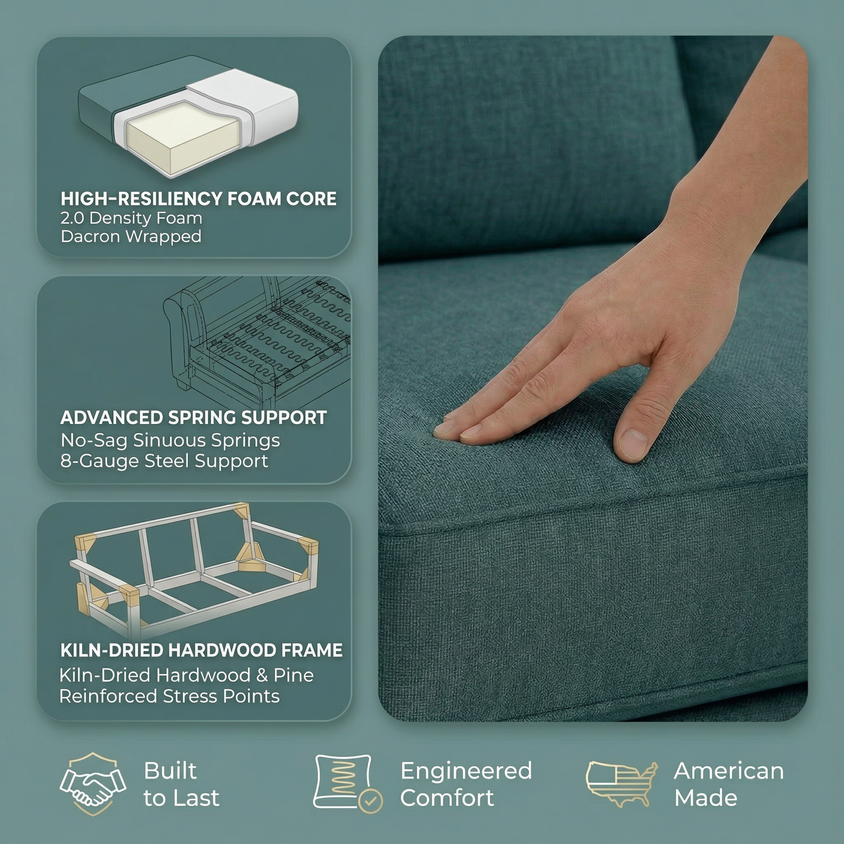 Irlanda Upholstered L-Shaped Sectional – 120" Made-in-USA Sectional Sofa - Hepburn Teal - Fabric (6)
