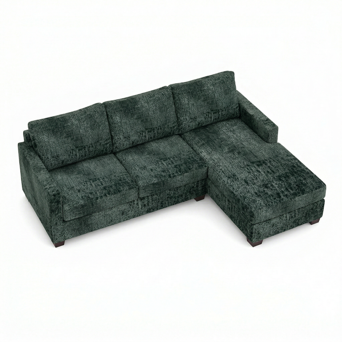 Damon L-Shaped Sectional Sofa – 120" Chaise Sectional in Fabric & Velvet - Velvet Antique Charcoal Green (9)