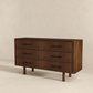 Logan Solid Wood 6-Drawer Dresser – 55” Walnut Bedroom Storage (Mid-Century Modern)
