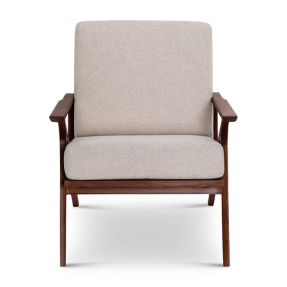 Colby Sand Fabric Mid-Century Accent Chair – 32.5" Solid Walnut Lounge Chair