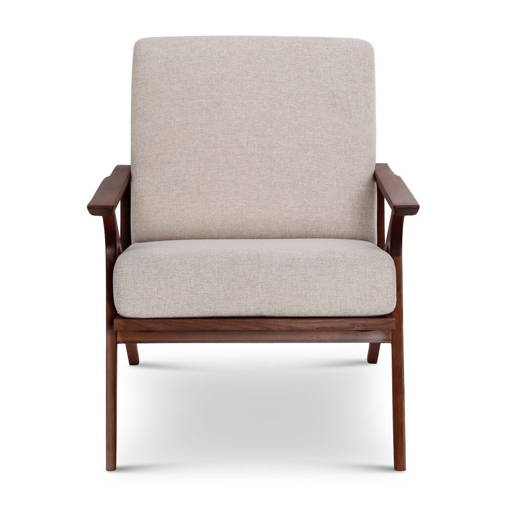 Colby Sand Fabric Mid-Century Accent Chair – 32.5" Solid Walnut Lounge Chair
