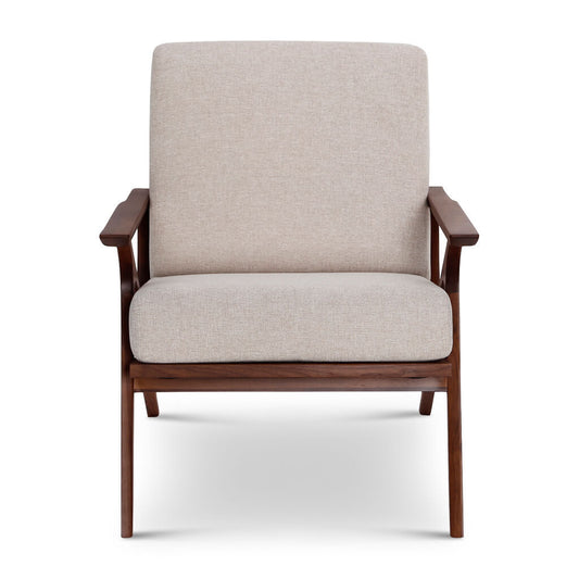 Colby Sand Fabric Mid-Century Accent Chair – 32.5" Solid Walnut Lounge Chair