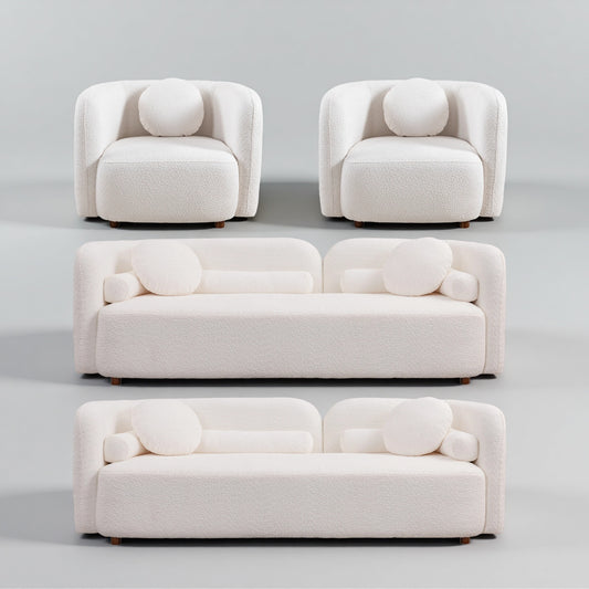 Kenna Living Room Set in White, 2 Sofas + 2 Square Chairs