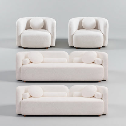 Kenna Living Room Set in White, 2 Sofas + 2 Square Chairs