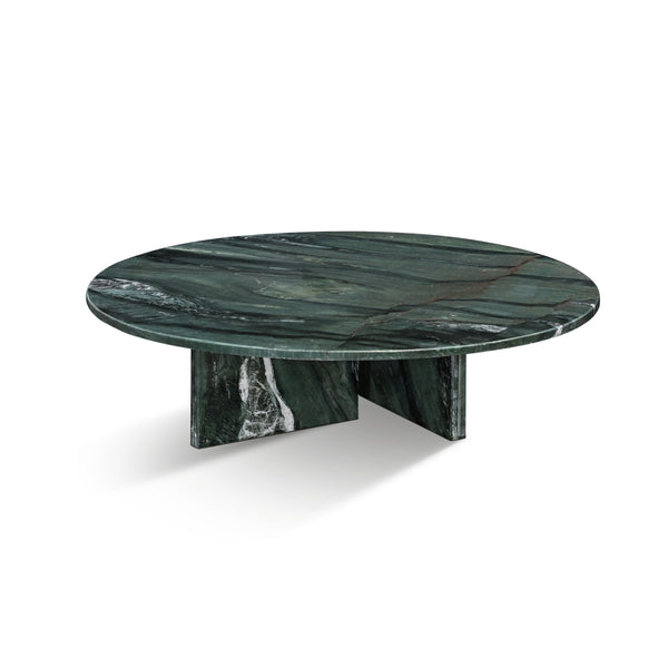 Diamond Green Natural Marble Coffee Table, Living Room Centerpiece, Genuine Stone, Ø35.4 h9.8 Inch, natural stone