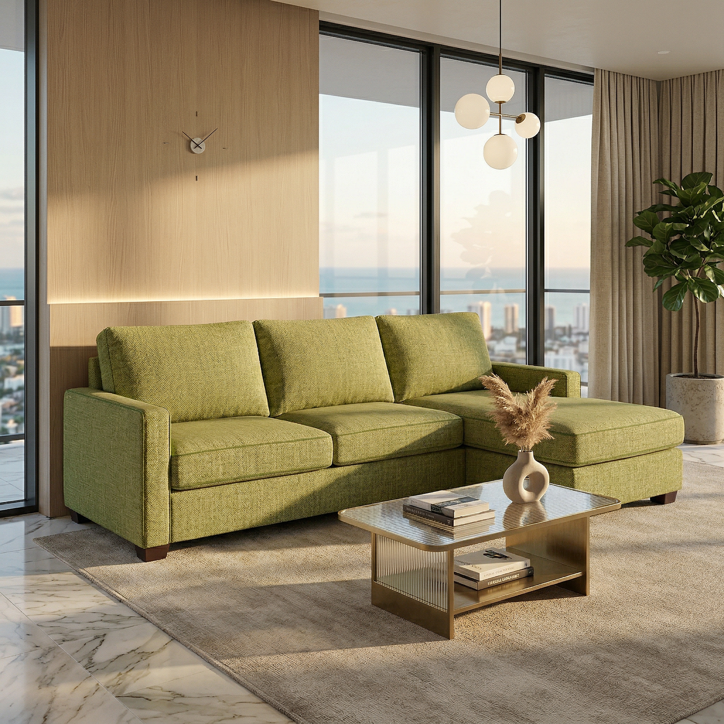 Damon L-Shaped Sectional Sofa – 120" Chaise Sectional in Fabric & Velvet - Notion Appletini - Fabric (3)