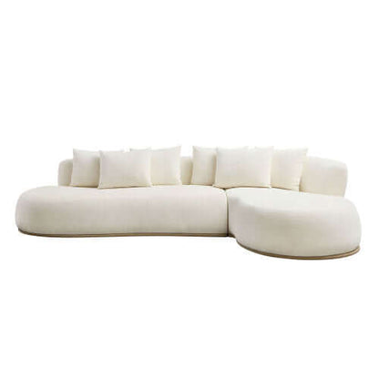 Rounded L-Shaped Chaise Sofa Sectional in Cream with plush cushions, perfect for lounging and modern decor.