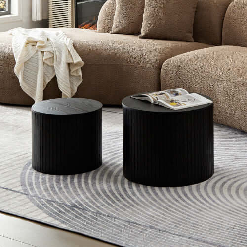 Handcrafted MDF Round Accent Table Set (2-Piece) – in room setting