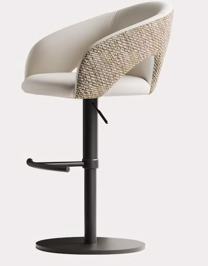 Perrin Faux Leather Swivel Bar Stool – Adjustable Woven-Back Counter Stool in White