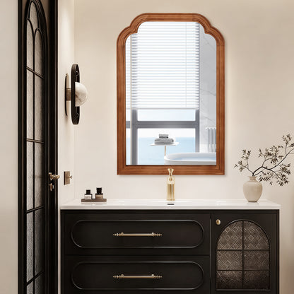 Yellowish Brown Color 24" x 36" Solid Wood Frame Rounded Corner Decorative Mirror