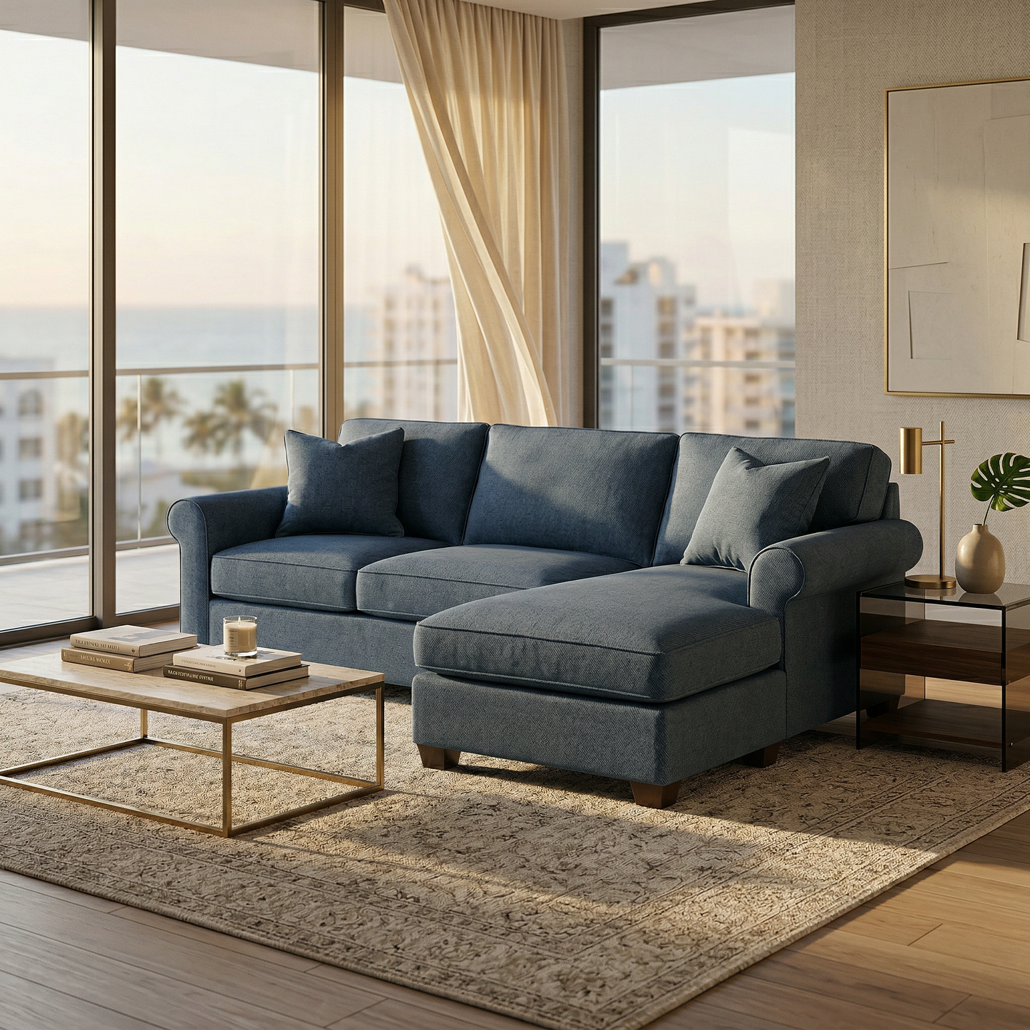 Irlanda Upholstered L-Shaped Sectional – 120" Made-in-USA Sectional Sofa - Leslie Peacock - Fabric (4)