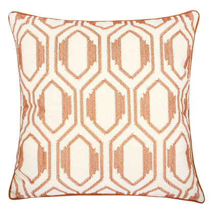 Rust Geometric Embroidered Cotton Throw Pillow – Modern Accent in Natural Cotton with Burnt Orange Detail