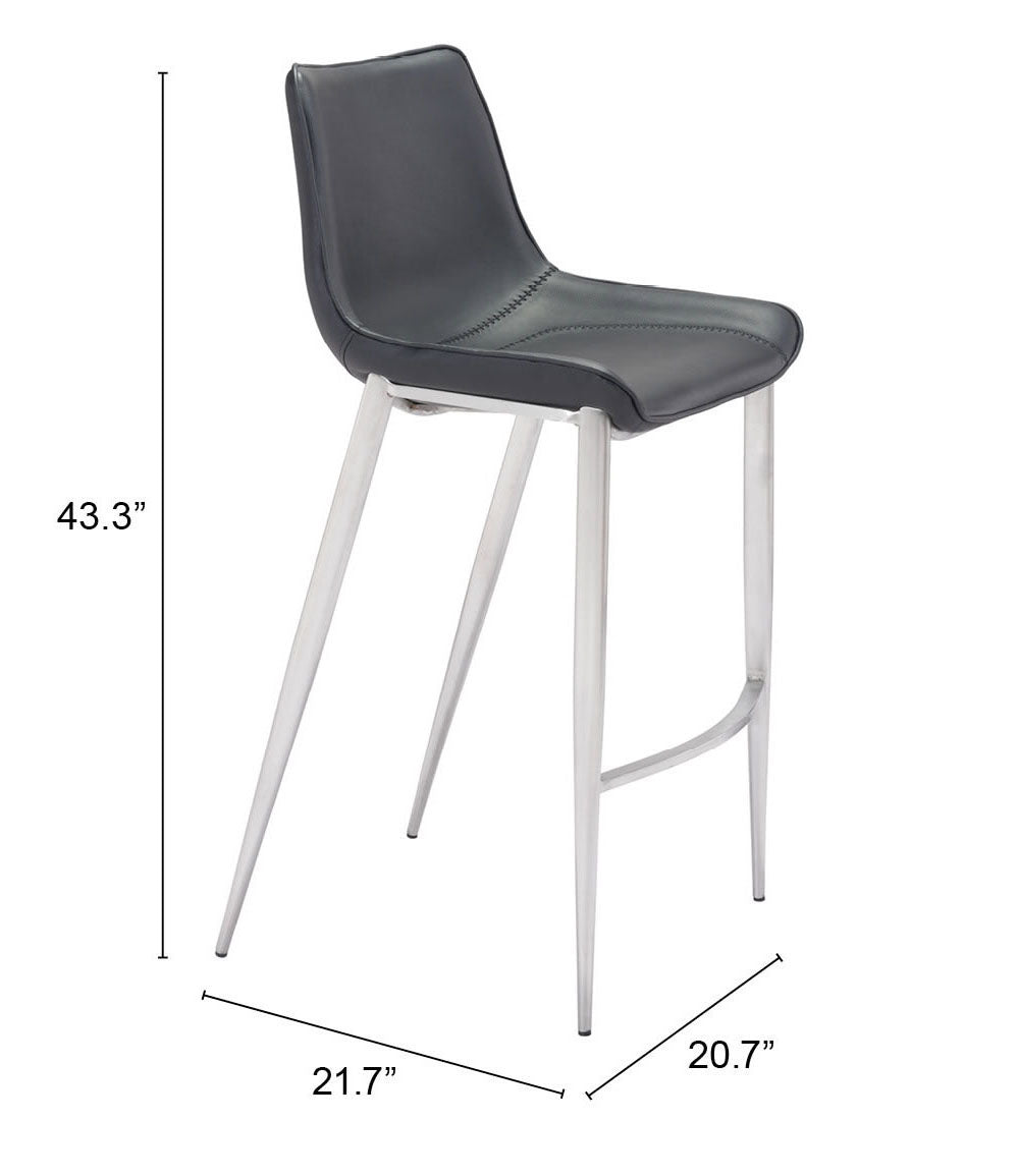 Magnus Barstool (Set of 2) in Black & Silver
