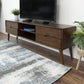 Adrian MCM Solid Wood Media Console TV Stand – 71” Walnut Entertainment Center (Fits Up to 72” TVs) in living room setting.