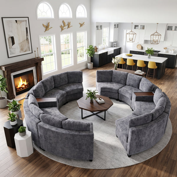 Faelan Chenille Curved Modular Sectional Sofa – 8-Seat Storage Console Couch