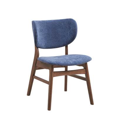 Bevis Blue Fabric Dining Chair – 31"H Walnut Finish Side Chairs (Set of 2)