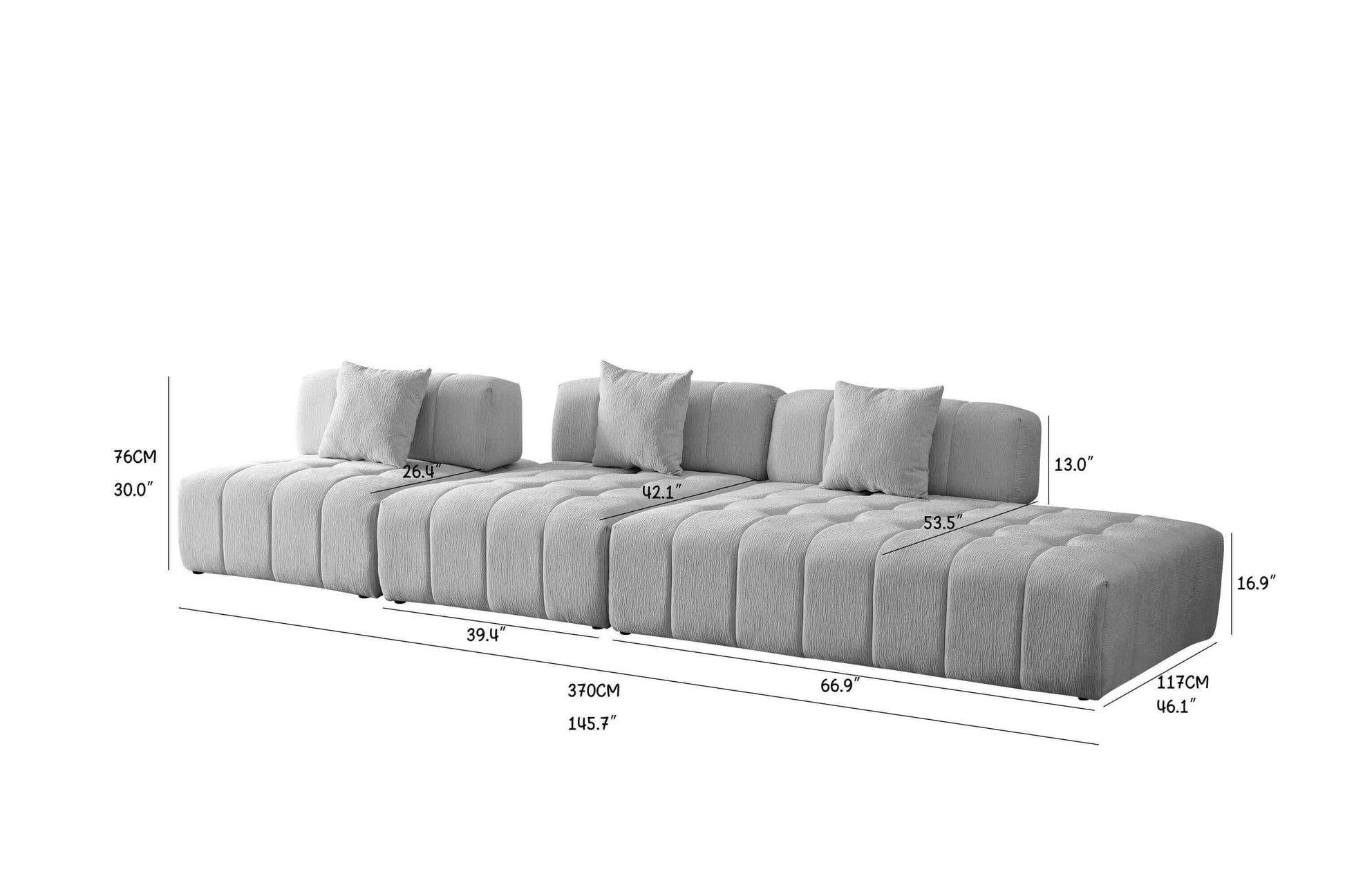 Modern Tufted Modular 3pc. Sectional Sofa 143” - Revel Sofa 
