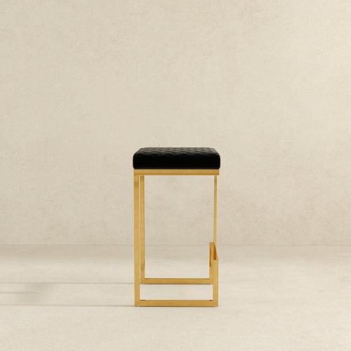 Joel Gold Velvet Bar Stool – Upholstered Backless Counter Stool with Metal Frame (Modern Glam Style) on a neutral background.