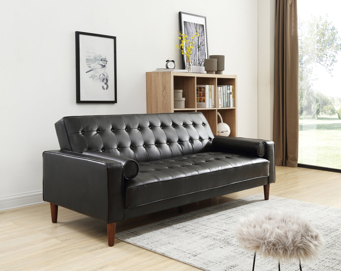 Zephyrine Black PU Sofa – 85" Sofa
