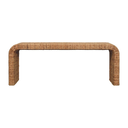Leif Brown Solid Wood Rattan Bench – 48" Handmade Mid-Century Bench