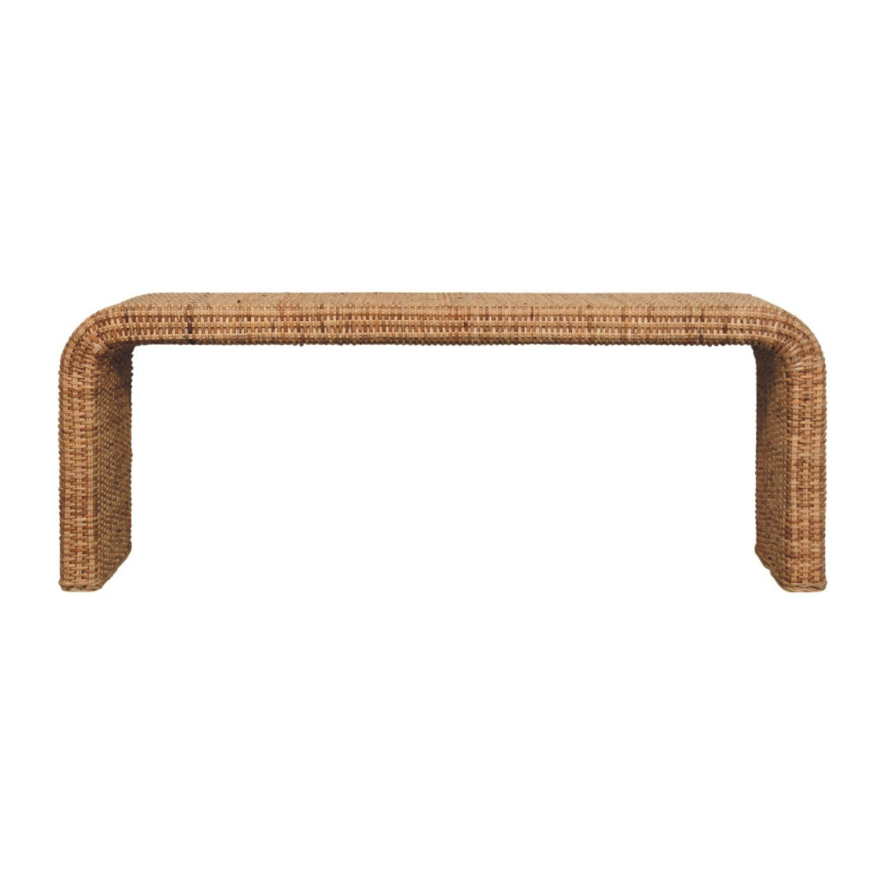 Leif Brown Solid Wood Rattan Bench – 48" Handmade Mid-Century Bench