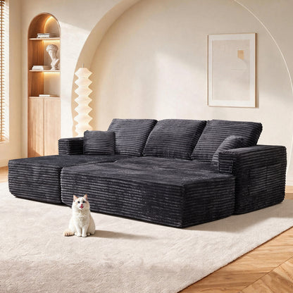 Emberly Plush Fabric Modular Sectional Sofa – 100.39" Grey L-Shape with Chaise