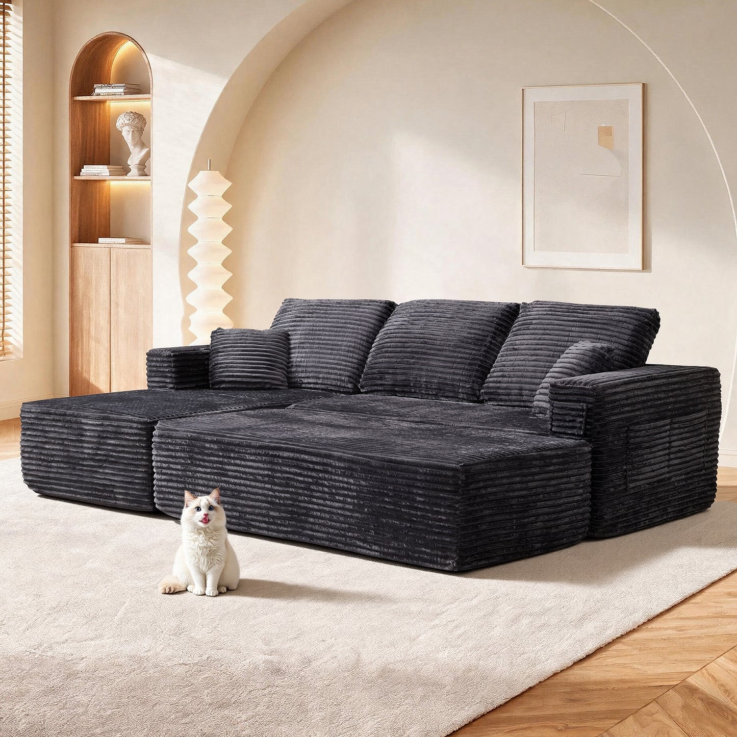 Emberly Plush Fabric Modular Sectional Sofa – 100.39" Grey L-Shape with Chaise