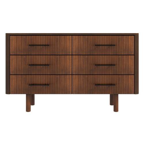 Logan Solid Wood 6-Drawer Dresser – 55” Walnut Bedroom Storage (Mid-Century Modern)