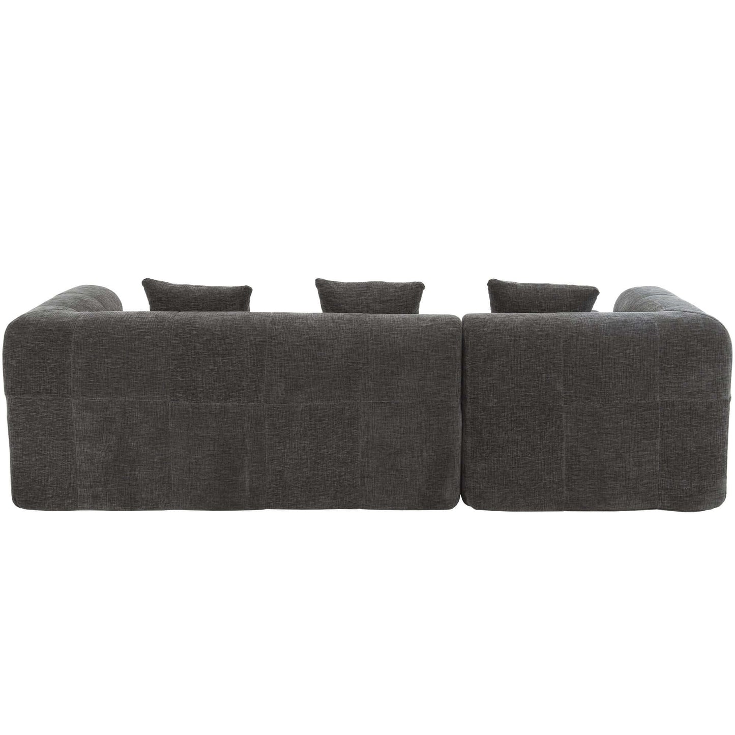 Modern Modular Chenille Sectional Sofa – 101” Deep Seating Sofa with Side Pockets & Chaise back view with plush cushions