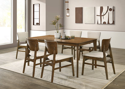 Belmont Brown Wood 7-Piece Dining Set – 63" Rectangular Table with 6 Upholstered Chairs