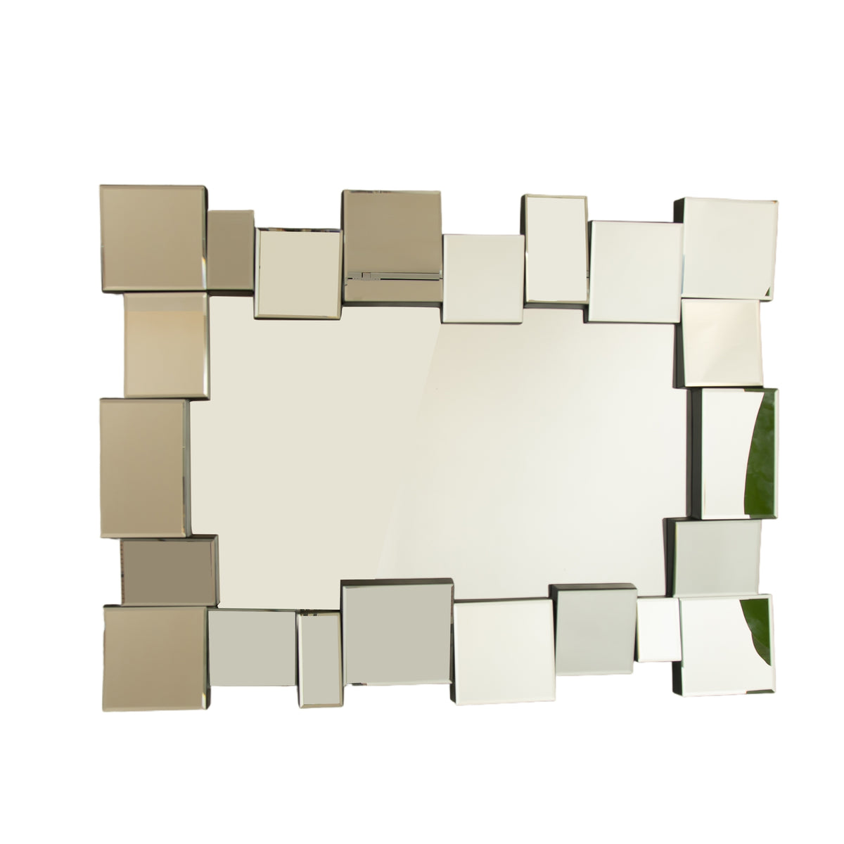 30'' Reage Mirror, Wall-mounted Geometric Square-spliced PU Art Decorative Mirror, Bedroom, Living Room, Corridor