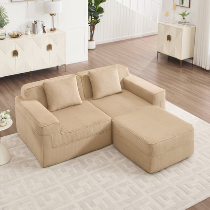 Modular 2 Seat L Shape Sectional Boneless Sofa, Corduroy Fabric