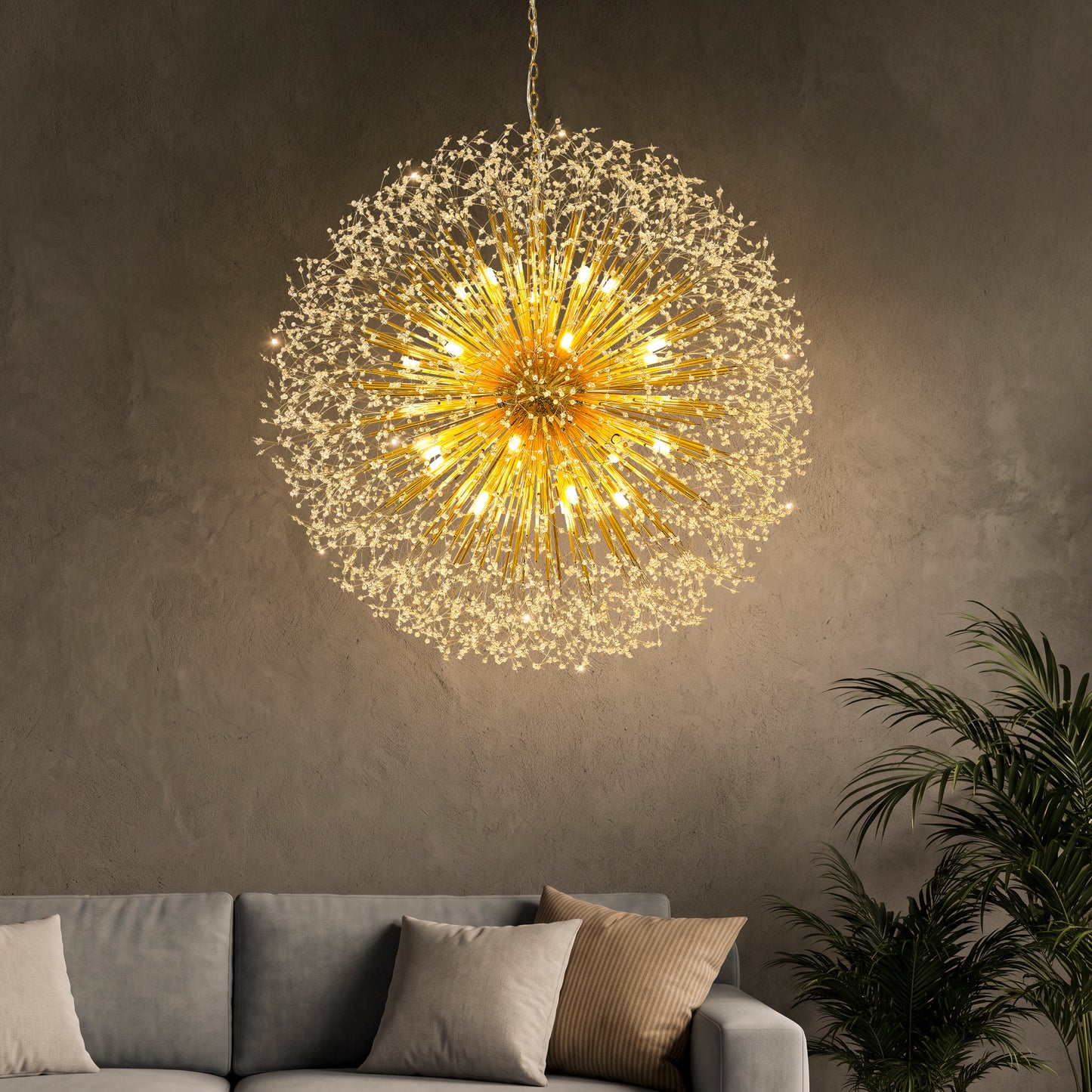 48" Dandelion Crystal Chandelier – Gold Sputnik Ceiling Light