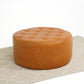 Seletar Round Button Tufted Leather Ottoman – 37” Genuine Leather Ottoman (MCM Style, Multi-Functional) on a rug.