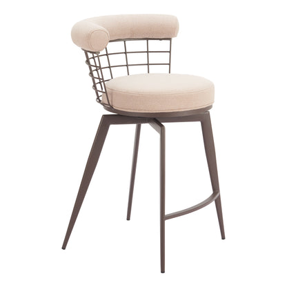 Saku Beige & Brown Swivel Counter Stool