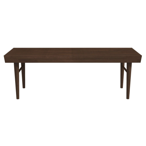 Mia Solid Teak Wood Bench – 47” Slatted Walnut Bench (Mid-Century Modern Accent Seating) with clean lines and slatted design.