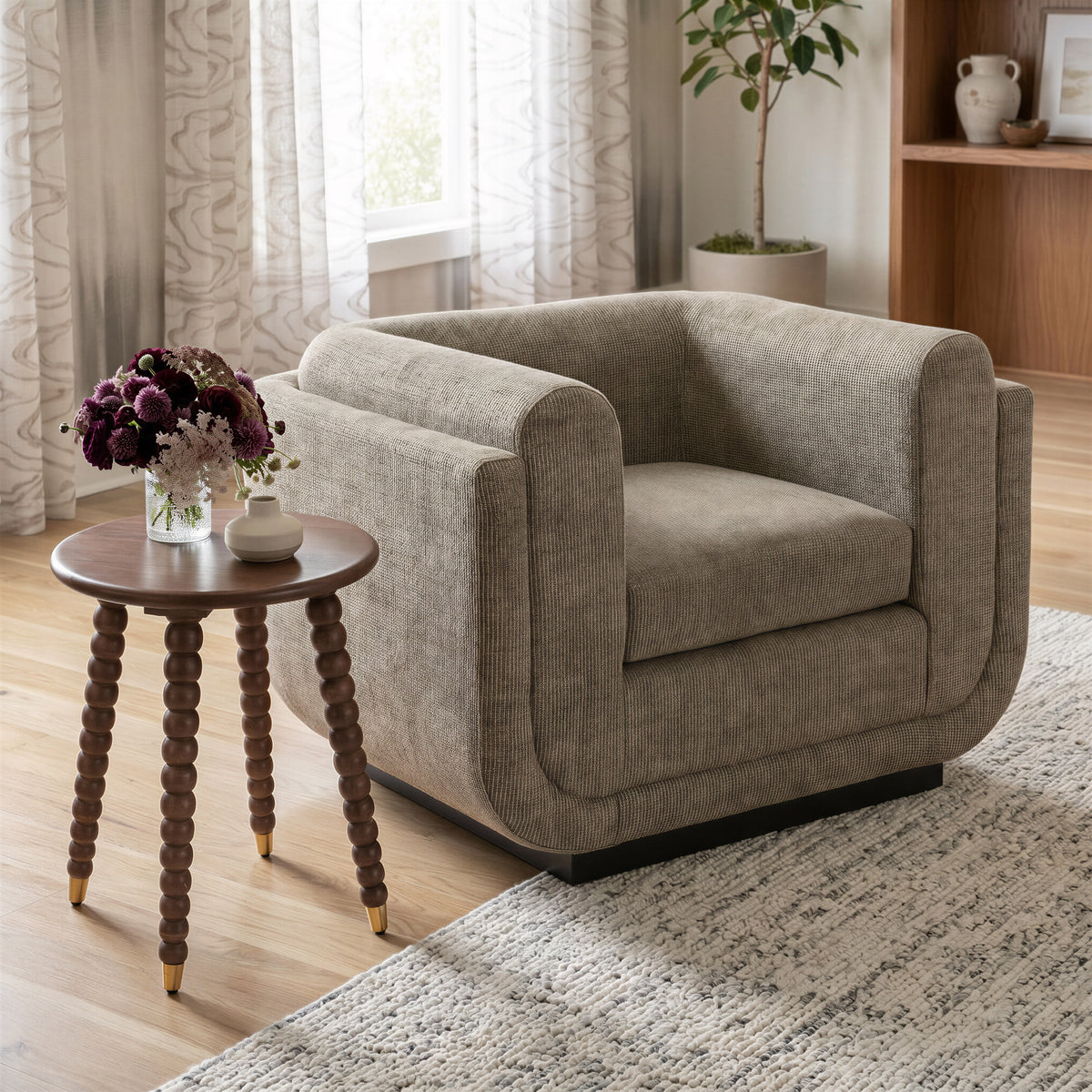 Sereneu Green Tweed Accent Chair