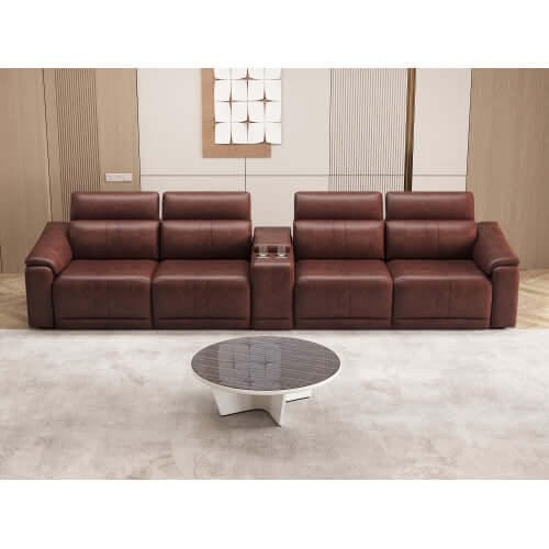 Modern Modular Leather Reclining Sectional Sofa – 5 Piece Couch with Cup Holders (4 Seat) in a contemporary living room.