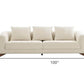 100" Cream Fabric Sofa with Brown Wood Legs & Rounded Arms dimensions and front view showcasing its soft contemporary design.