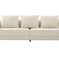 100" Cream Fabric Sofa with Brown Wood Legs & Rounded Arms, featuring soft cream upholstery and plush cushions.