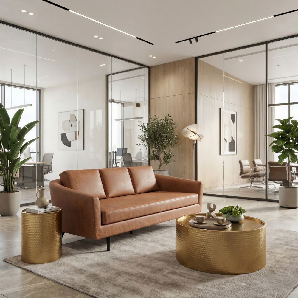 Divinity MCM Faux Leather Sofa 79" – Mid-Century Modern Compact Couch (2 Colors) in a stylish living space.