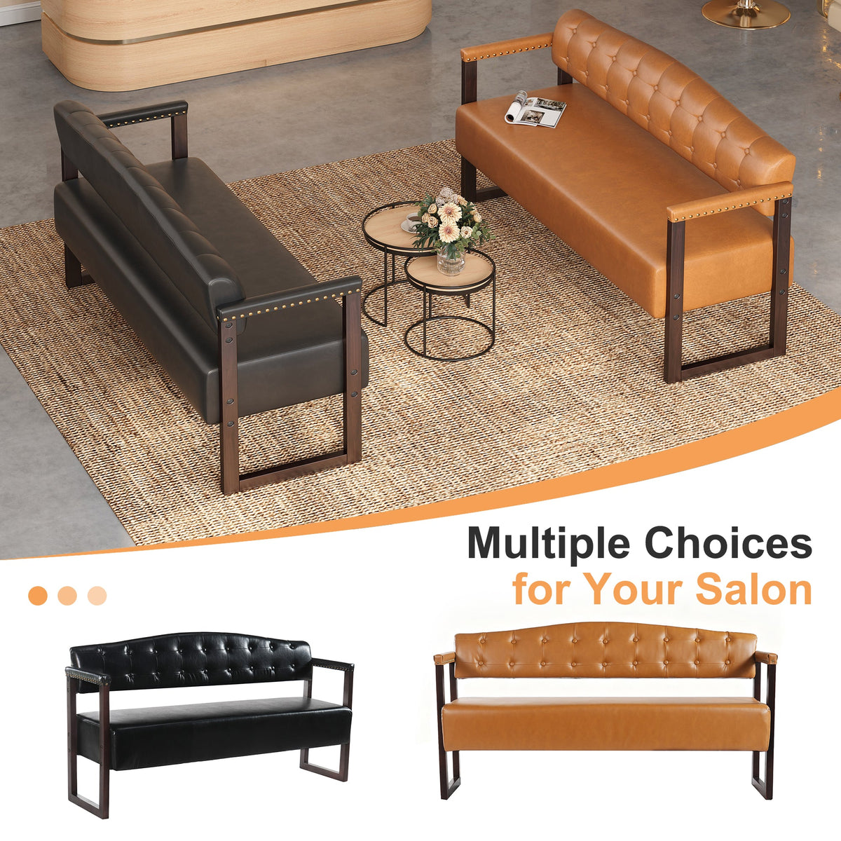 Ludlow Button-Tufted Faux Leather Bench Set
