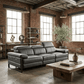 103" Dark Gray Top Grain Leather Power Reclining Sofa with USB & Metal Legs in a stylish living room setting.