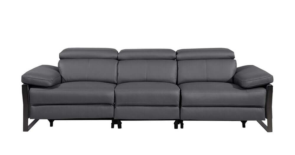 103" Dark Gray Top Grain Leather Power Reclining Sofa with USB & Metal Legs showcasing modern design and premium comfort.
